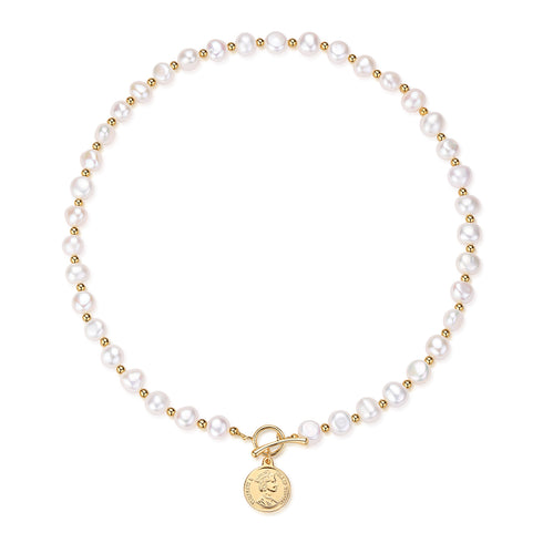 Queen Coin Pendant Pearl Necklace - Zafari Studio Jewelry